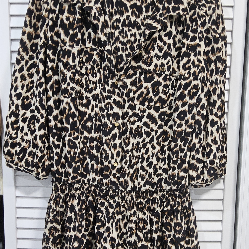 Juicy Couture Leopard Print Long Sleeve Dress in Beige and Black